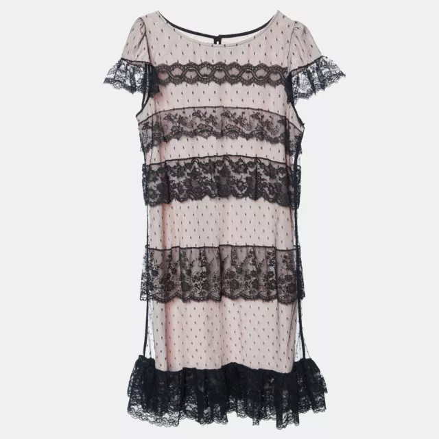 RED Valentino Black Tulle Lace & Pink Lined Mini Dress M