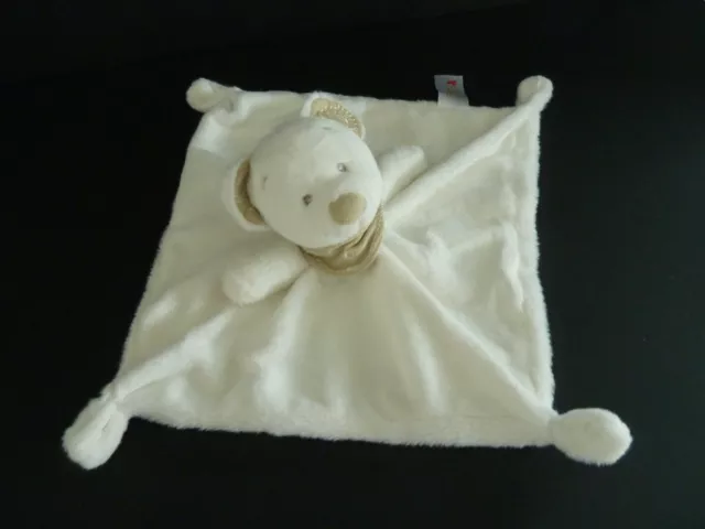 *. Doudou Plat Nicotoy Ours Ecru Blanc Bandana Foulard Marron Clair Beige  Ttbe