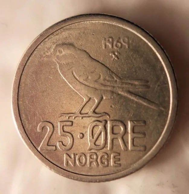 1969 Norvegia 25 Ore - Uccello Serie - Eccellente Norvegia Bin Una
