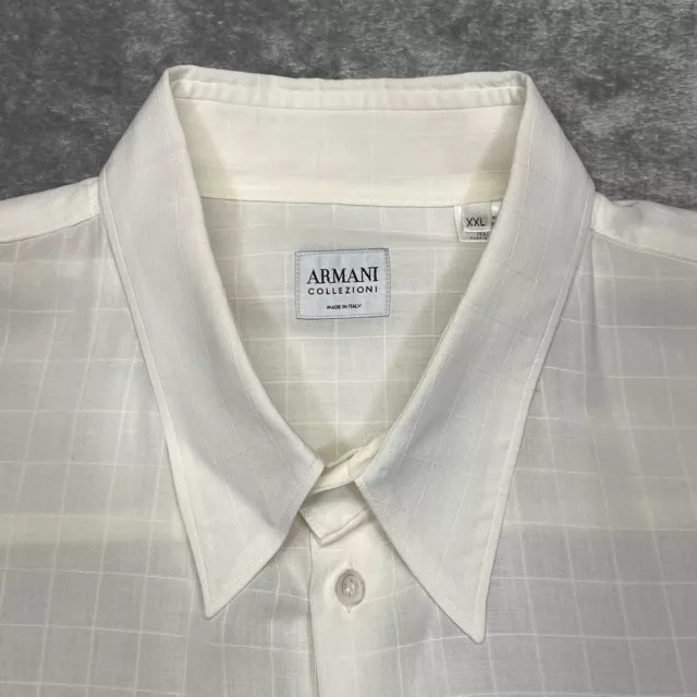 Armani Collezioni Dress Shirt Men XXL Off White Long Sleeve Button Up Flaws