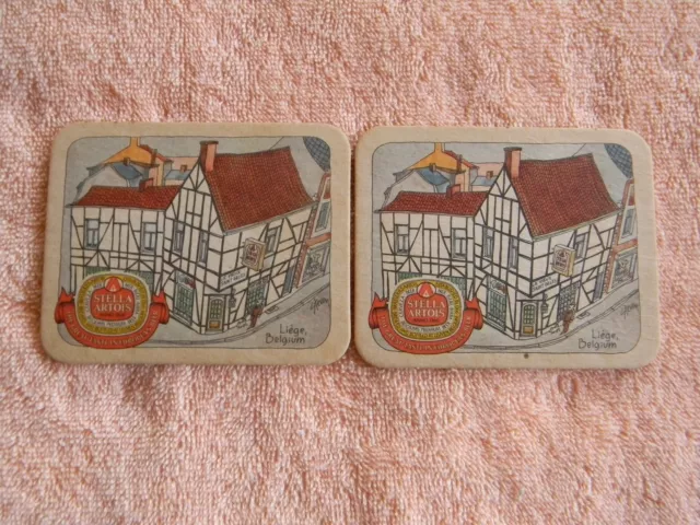 2 Vintage Stella Artois European Beer Coasters Liege Leuven Belgium