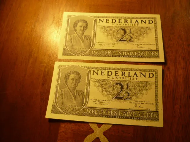 2 1945 Netherlands 2 1/2 Gulden |  Nederland Muntbiljet | XF