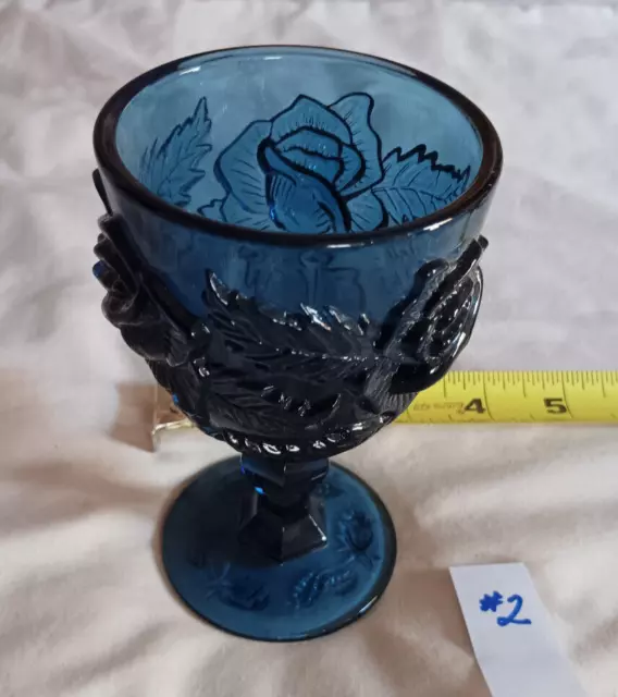 Vintage Madonna Inn Navy Dark Blue Glass Goblet L.g. Wright Wild Rose 5 In. #2