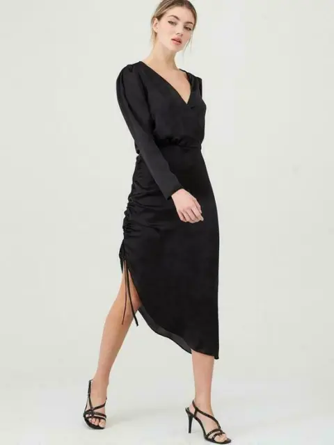 BNWT River Island Wrap Midi Dress Black Size 12 Eu 38 RRP £55.99