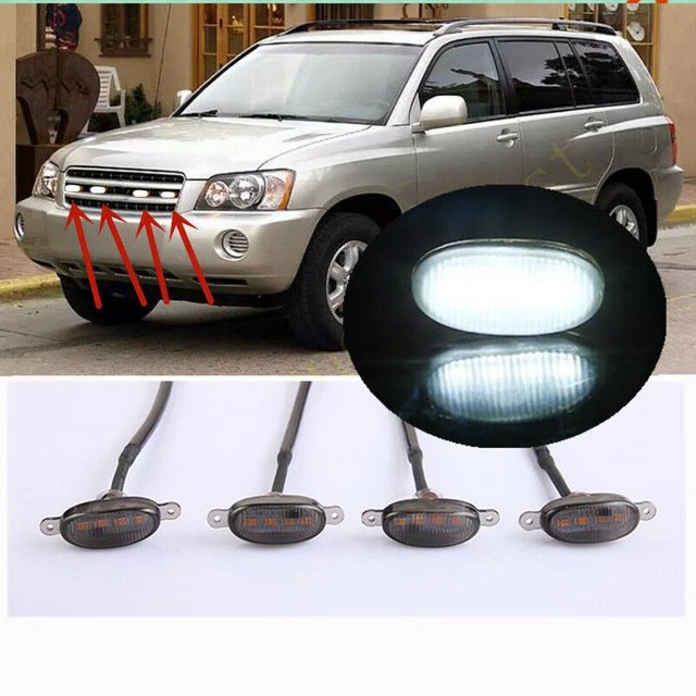 4X Smoke Front Grille White LED Light Raptor Style For Toyota Highlander 2001-07