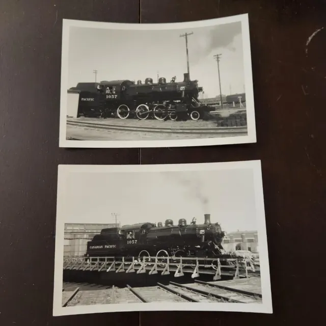 Lot Of 2 RR ENGINE Canadian Pacific No 1057 VTG Train Photos