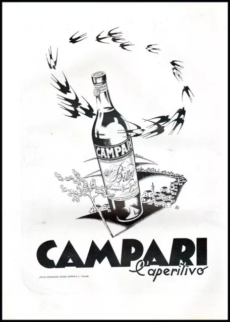 Pubblicita' 1942 Bitter Campari Aperitivo Drink Cocktail Bar Rondini Bottiglia