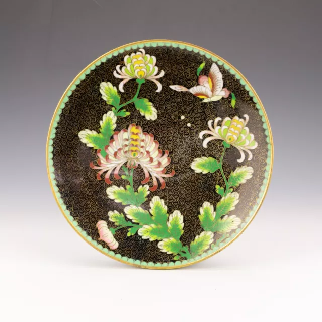 Vintage Chinese Cloisonne Enamel - Oriental Flowers Gilt Brass Plate