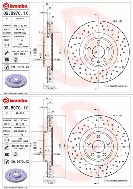 2x BREMBO BREMSSCHEIBEN 345mm GELOCHT VORNE passend für AUDI A4 A5 A6 A7 Q5 PORS