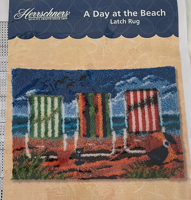 Kit de alfombras Latch Hook Un día en la playa Herrschners playa mar artesanía NUEVO