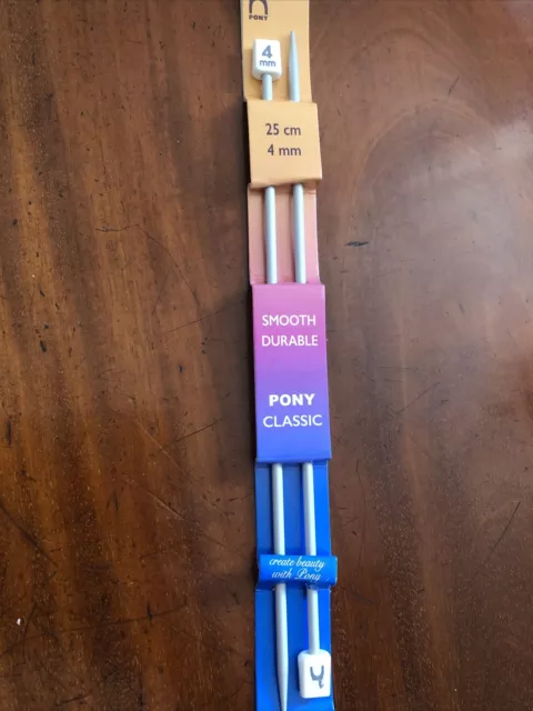 Pony Single Point Knitting Needles (pair) 25cm 4mm NEW Metal