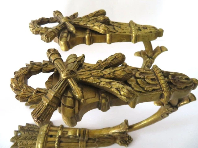 Pair Large Antique French Victorian Style Ornate Cast Brass Curtain Tie Backs 9