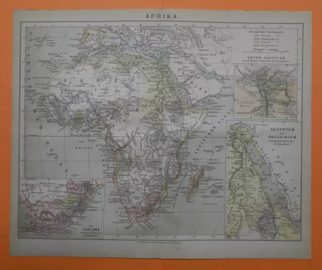 Afrika Capland Aegypten Abessinien Sahara  historische Landkarte 1879