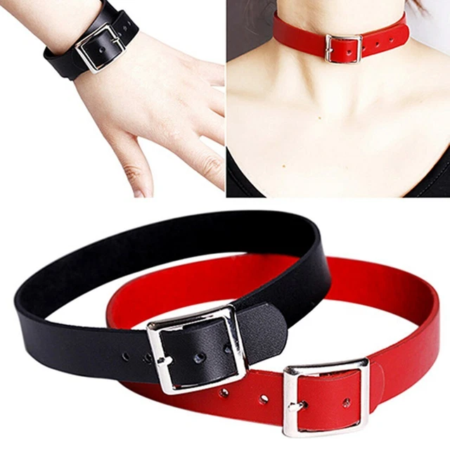 BDSM COLLIER ROUGE GOTHIQUE PUNK SOUMISE SM COLLAR SEX CUIR BONDAGE GOTHIC SLAVE
