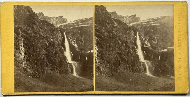 FRANCE CIRQUE DE Gavarnie Pyrénées Photo J. Andrieu c1865 Stereo ...