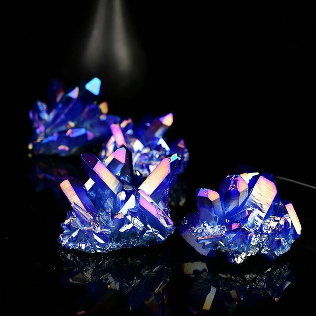Natural Aura Blue Titanium VUG Quartz Gemstone Mineral Crystal Cluster Specimen