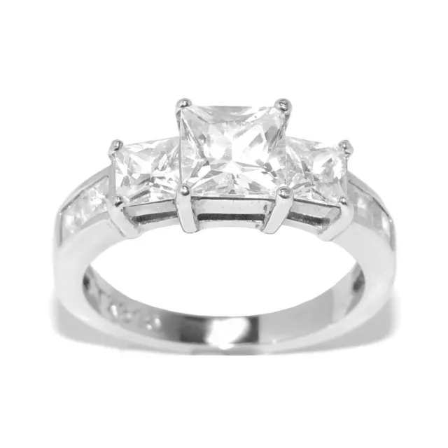 Three-Stone Style Princess CZ Womens Tarnish Free Stainless Steel Wedding Ring