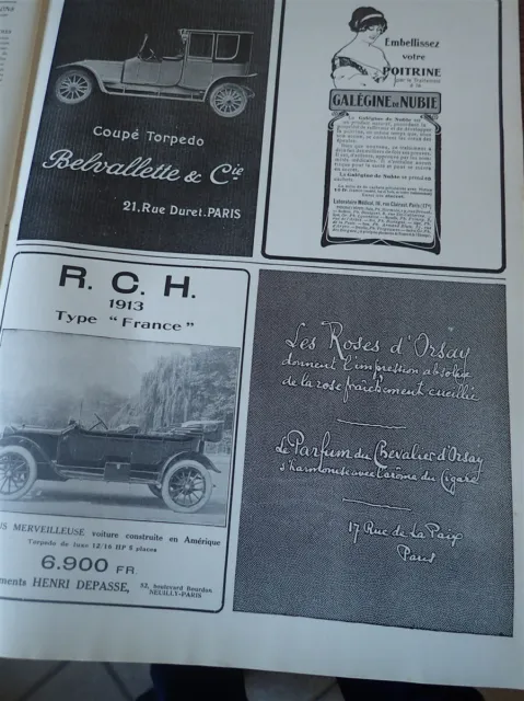 BELVALLETTE + R.C.H. + CHEVALIER D'ORSAY + GALEGINE pub papier ILLUSTRATION 1912