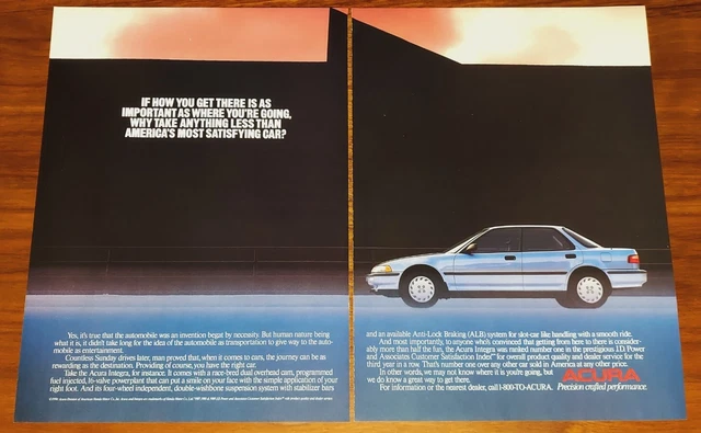 Acura 1990 Integra Print Ad Magazine Advertisement Americas Most Satisfying Car