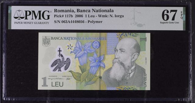 Romania  1  leu  2006  Polymer Pick 117b  Superb Gem Unc PMG 67 EPQ