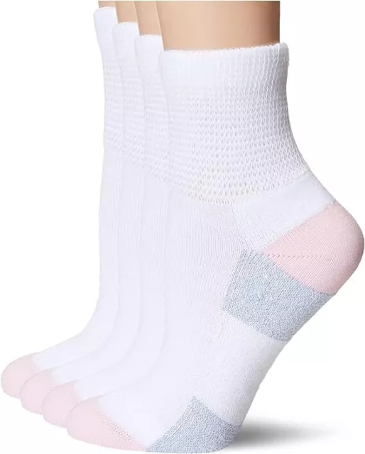 MediPEDS Women's Diabetic Quarter Socks white/pink shoe size 6-10 4 pair