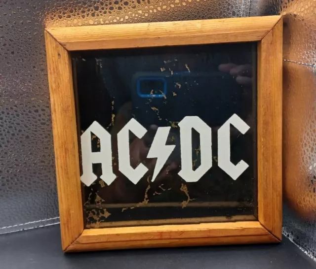 AC/DC Back In Black Carnival Glass Prize Mirror 6” x 6” Rare 1980's