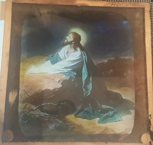Antique Magic Lantern Slide - The Garden of Gethsemane - The Passion