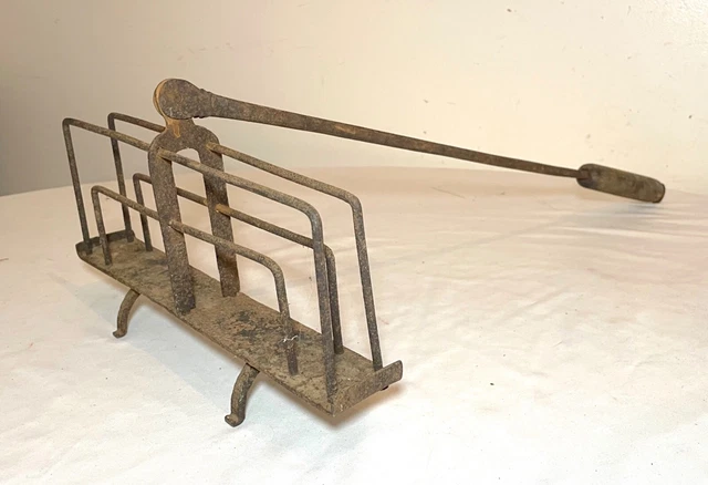 antique 18th century handmade primitive wrought iron wood fireplace toaster