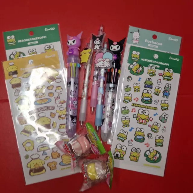 Sanrio 5 Zeichen Stifte Pack Set und Aufkleber Blätter. Pompurin, Kuromi...'9
