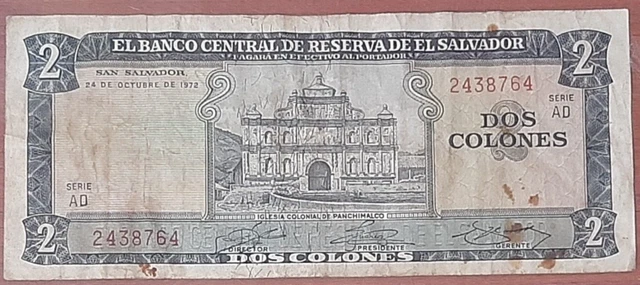El Salvador 2 Colones Scarce Year 1972 Serie Ad The 1St Year Of This Design