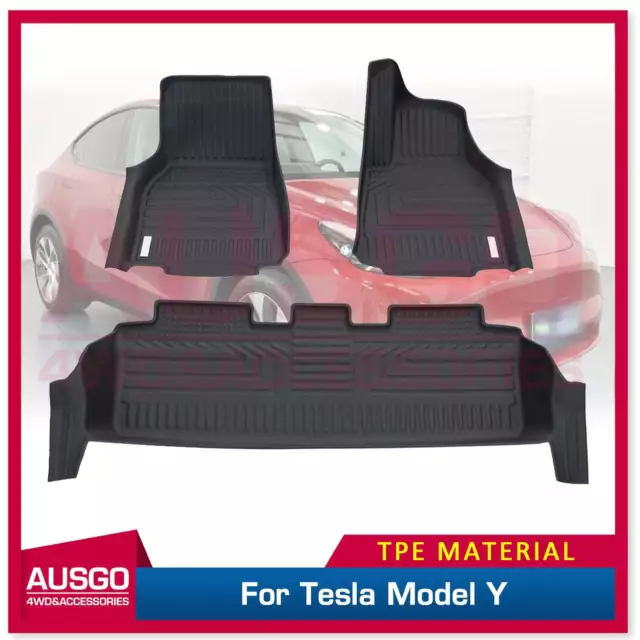 AUSGO 5D TPE Car Floor Mats for Tesla Model Y 2022-Onwards Door Sill Covered