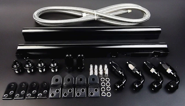 BLK Billet Fuel Rail Kit For LS1 LS2 LS3 Intake Manifold Hardware 6AN/6Feet Hose