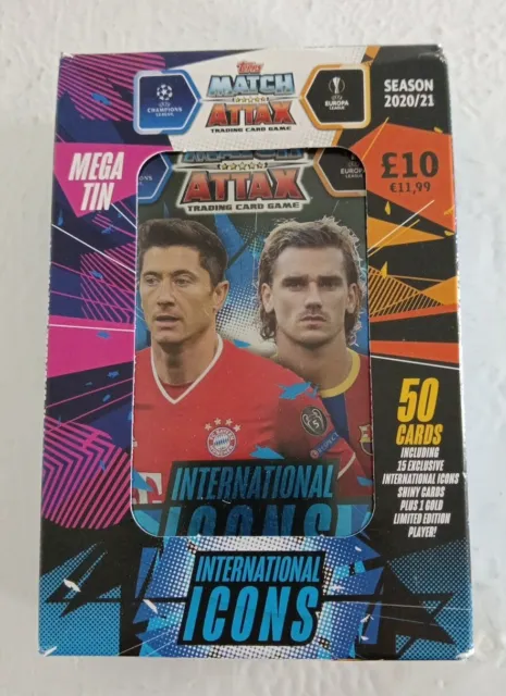 Match Attax Champions League 2020-21 Sealed 50x Card Tin Box International Icons