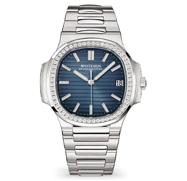 Tesen Quartz Men's Watch Crystal Diamonds, 316L Stainless Steel, Sapphire Glass