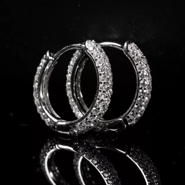 Men's Small Sterling Silver Elegant Iced CZ Thin Skinny Huggie Hoop Earrings