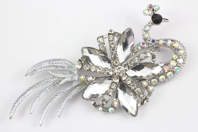 Clear Fine Austrian Rhinestone Crystal Brilliant Peacock Brooch Pin