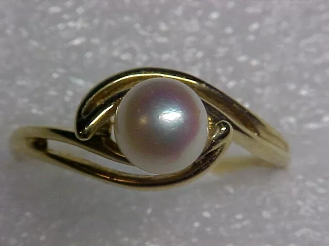 GORGEOUS SOLID 14K YELLOW GOLD 6mm AKOYA PEARL RING SIZE 6 1/2  GREAT GRAD GIFT