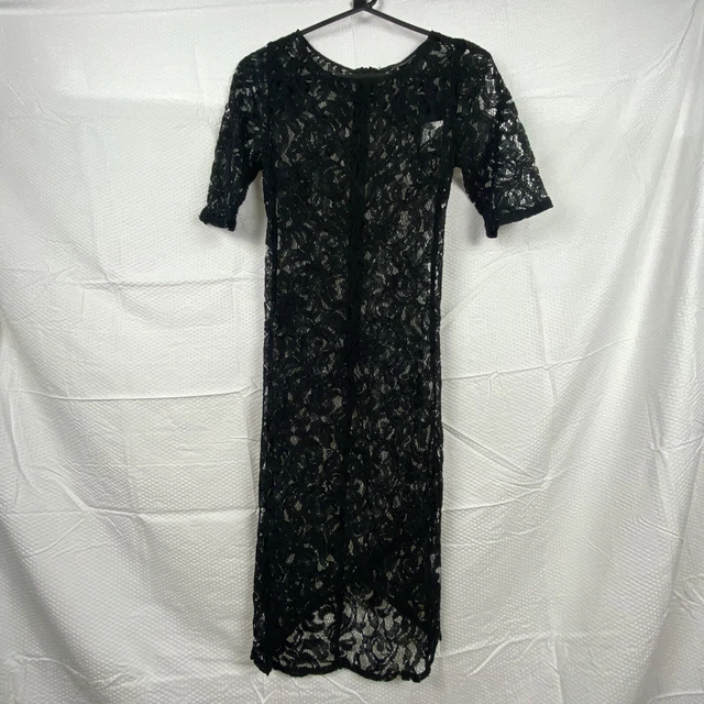Women's Portman's Size 6 Black Knee Length Broderie Anglaise Lace Bodycon Dress