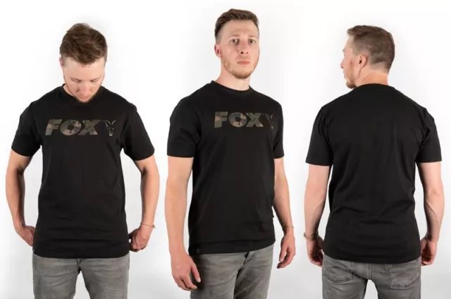 FOX - BLACK / CAMO CHEST PRINT T-SHIRT - Medium CFX020 FREE POSTAGE