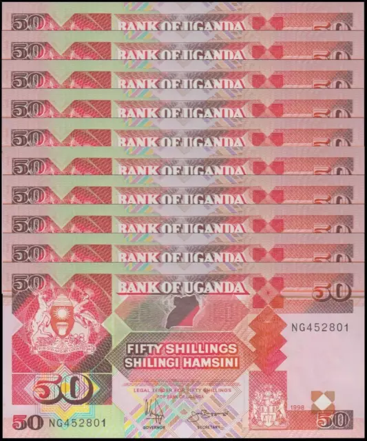 Uganda 50 Shillings, 1998, P-30c.4, UNC X 10 PCS