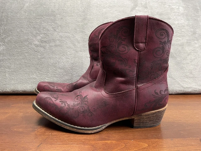 Roper 8” Women's Burgundy Textile Western Boots Size 11 Cowboy Cowgirl Boot