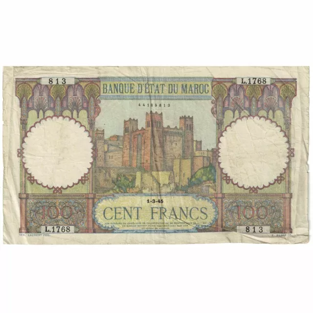[#390616] Geldschein, Marokko, 100 Francs, 1945, 1945-03-01, KM:20, S+