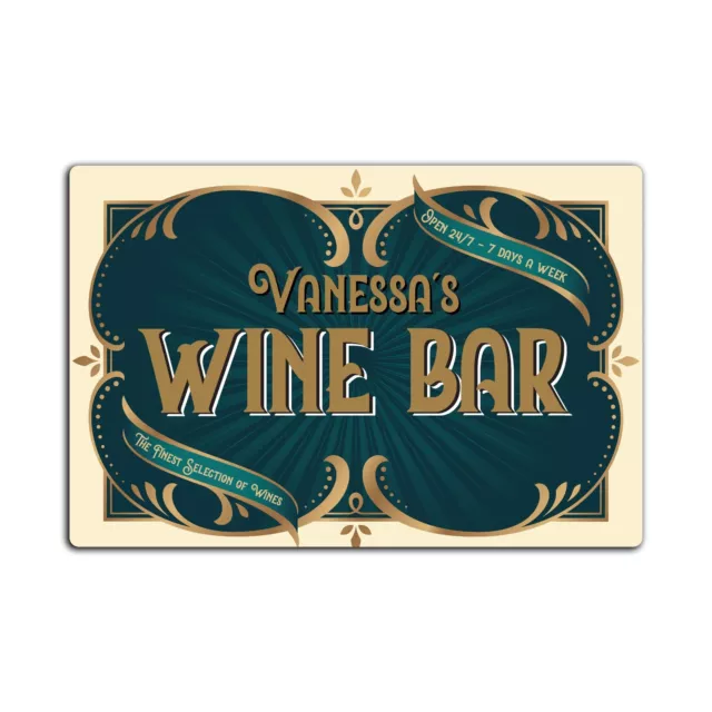 Personalisiertes Blechschild für Weinbar, glänzendes Namensschild für Home Bar, Blechschild, Pubschild