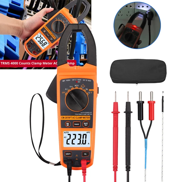 Digital Clamp Meter 4000 Counts LCD Multimeter TRMS AC DC Volt AC Current Tester