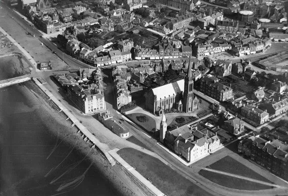 Largs showing Clark Memorial Church and Main Street Scotland 1930s OLD PHOTO 1