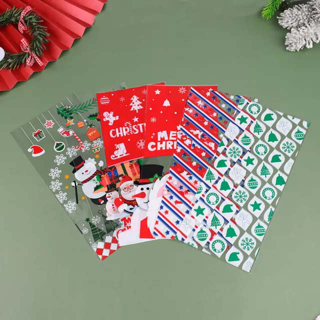50Pcs Merry Christmas Plastic Candy Bag With Ribbon Gift Packaging Pouch