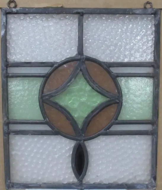 OLD ENGLISH LEADED STAINED GLASS WINDOW Unframed w Hooks Diamond 10.25" x 12.25"