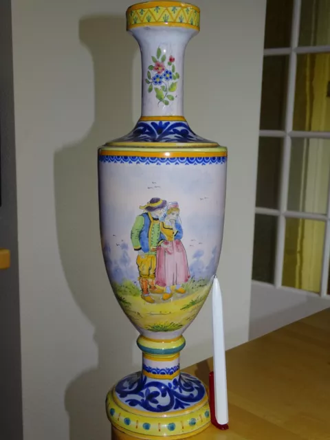 VINTAGE LARGE VASE FRENCH Hb QUIMPER circa 1920s' Height: 14,96"