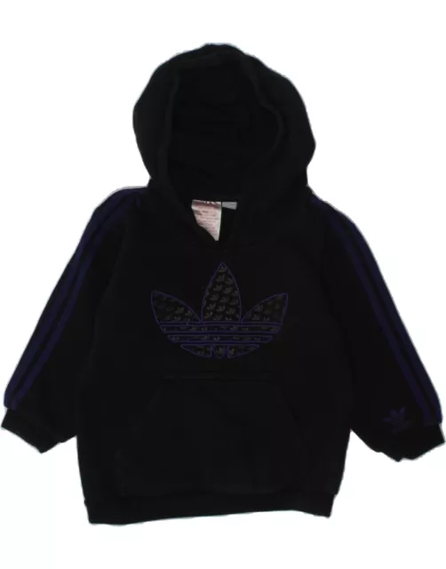 ADIDAS Baby Girls Graphic Hoodie Jumper 18-24 Months Black Cotton AB09