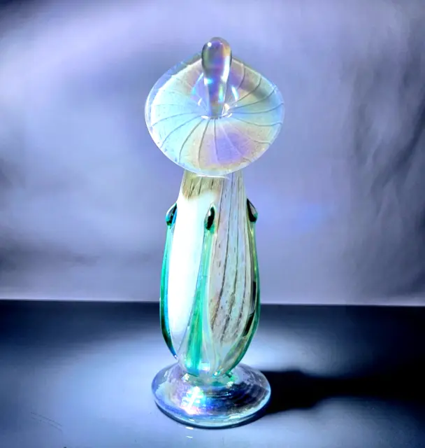 Perfume Bottle RON MYNATT Iridescent 8" Art Glass Lily PERFECT!